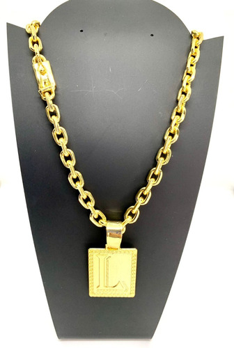Cordão + Pingente Letras 8mm Cadeado Banhado A Ouro 18k Luxo