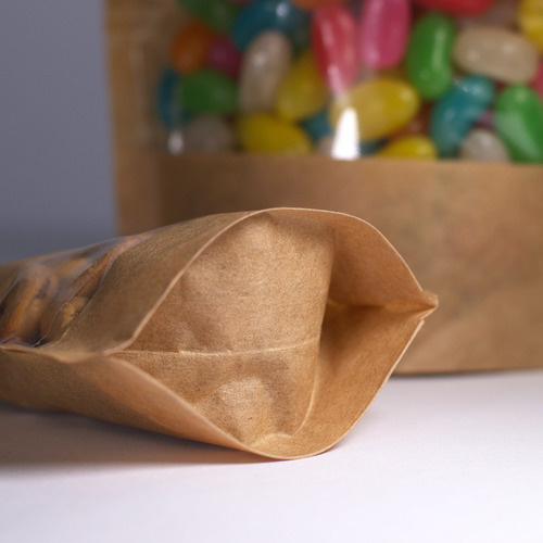 500 Saquinho Fecho Zip Stand Up Pouch 17x23,5 Kraft C/ Visor