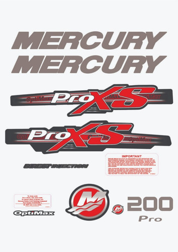 Mercury Proxs 200 Hp Motor De Popa Optimax Decalques Adesivo