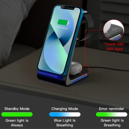 Cargador Inalámbtico 3 En Uno Con Luz Led