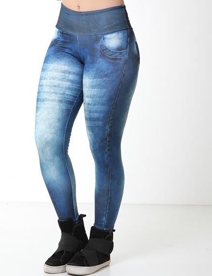 calça legging jeans fake fitness feminino cintura alta