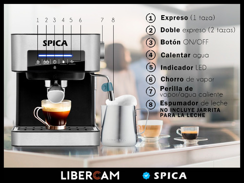 Imagen 7 de 10 de Cafetera Expresso Automatica Spica Sp-1740 Con Espumador