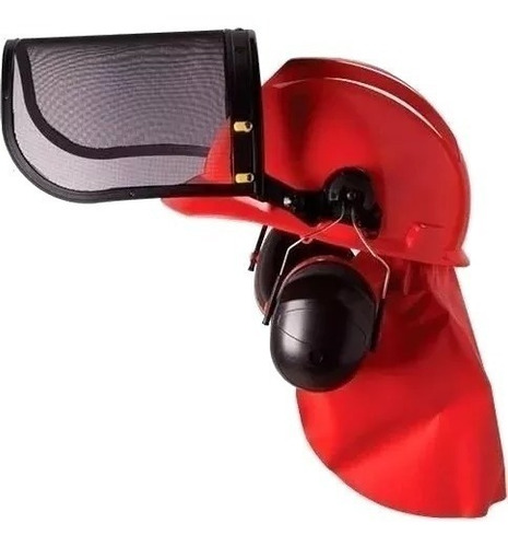 Capacete Com Protetor De Pescoço Viseira E Abafador Oricular