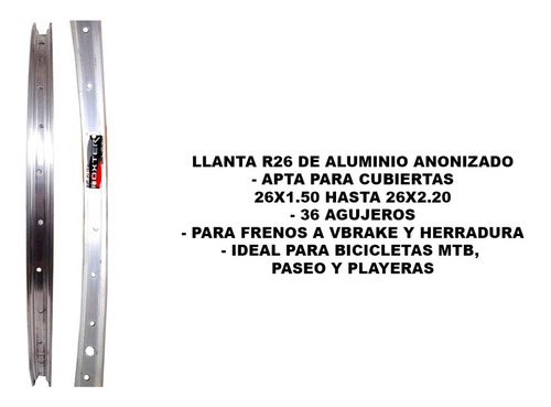 Llanta Aro Rodado 26 - 36 Agujeros - Aluminio