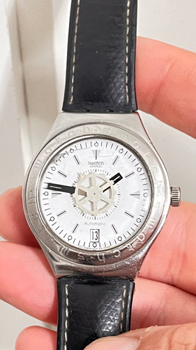 Relógio Swatch Irony Automático Raro Spinnin Vintage Couro Preto Branco Branco (Usado)
