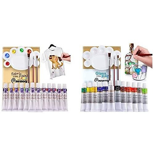 Kit Pintura Tela Vidrio 12 Colores: 0.4 fl Oz 3 Pincel 1