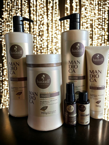 Kit Haskell Mandioca Shamp Cond Máscara 1 Litro 6 Itens