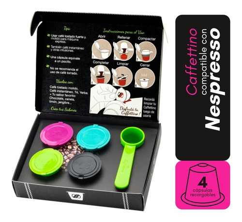 Imagen 2 de 9 de Nespresso 4 Capsulas Recargables Cafe Caffettino Ecologicas