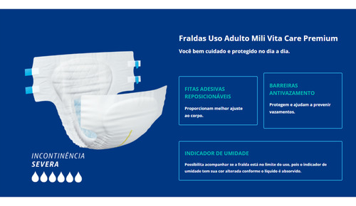 Fralda Geriátrica Mili Vita Care Tam M Com 9 Un - Mili