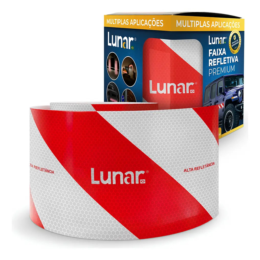 Faixa Refletiva Luminosa Para-choque Veicular 10cm X 2,40m Vermelha E Prata - Lunar Brasil