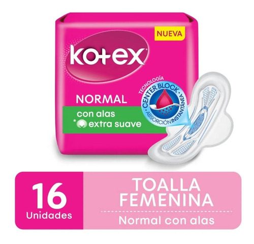 Toallitas Femeninas Normal Con Alas Kotex X16 Unidades