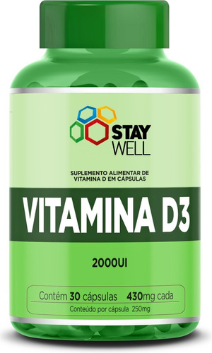 Suplemento De Vitamina D3 30 Cápsulas De 430 Mg Sports Nutrition Stay Well Sem sabor