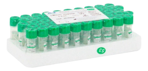 Tubo Ensayo Tapa Verde (litio-heparina) 0,5ml. Rack 50 Und 