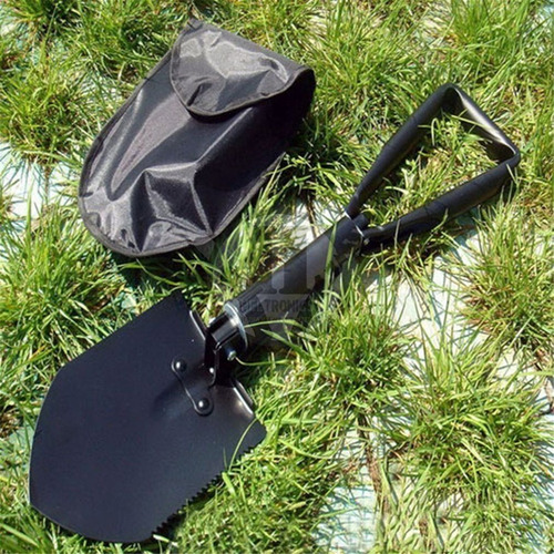 Imagen 4 de 7 de Pala Tactica Negro Plegable Pico Serrucho Funda De Regalo