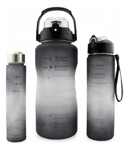 Set X 3 Botellas Motivacionales Negro 2 Lt 900 Ml Y 280 Ml