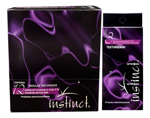 Condon Instinct Texturizado 12 Carteras Con 3 Condones C/u