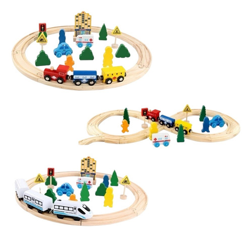 Pista Tren De Madera Y Tren Electrico Juguete Madera Niños 