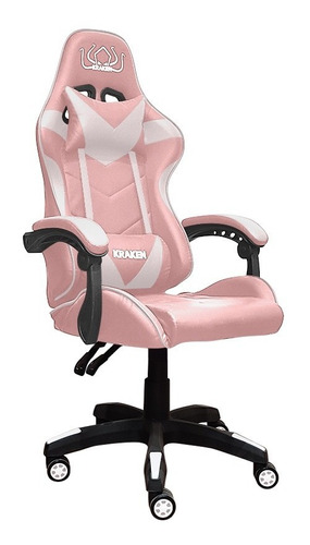 Silla Para Mujer Dama Escritorio Gamer Ergonomica + Cojin Color Rosa Material del tapizado Piel sintética