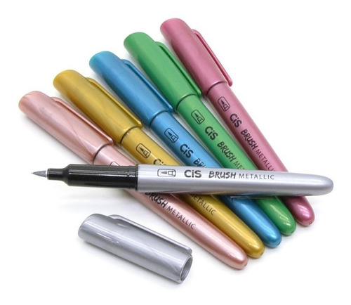 Caneta Brush Metallic 6 Cores Cis