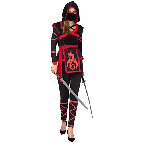 Disfraz De Ninja Para Dama Talla S Con Banda De Cintura Rojo