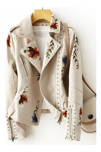 Chaqueta De Piel Sintética Con Estampado Floral Para Mujer