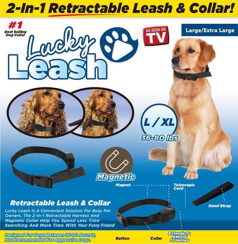 Imagen 4 de 4 de Lucky Leash 2 En 1 Collar Magnético L/xl 21187