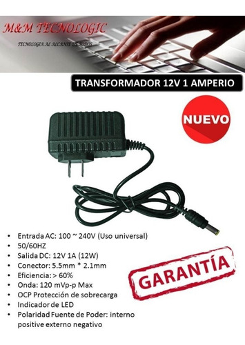 Adaptador Fuente De Poder Corriente 12v 1 Amp Para Camaras
