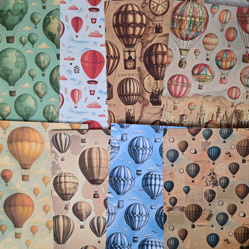 Papeles Vintage Para Scrapbook Journaling Envolver Globo X8 Dorado Oscuro Globo Aerostático Vintage