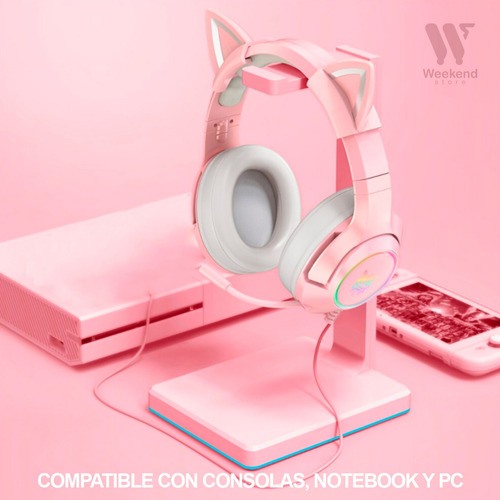 Imagen 3 de 9 de Audífono Gamer Onikuma K9 Rosado Pink Orejas De Gato