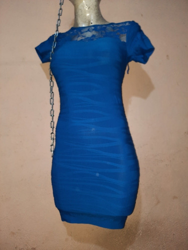 Sexy Vestido Jera Azul Encaje Padre + Vestido Lunares Líneas