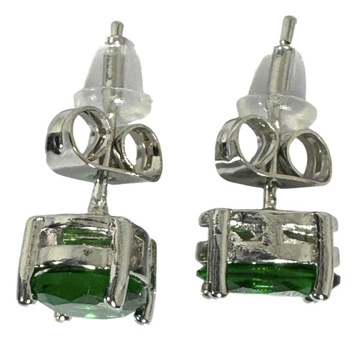 Aros Stud Topacio Verde Esmeralda Bañado En Oro Blanco