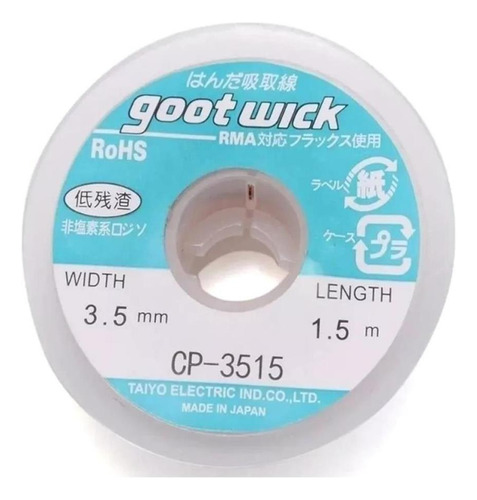 Malha Fita Dessoldadora Goot Wick 3,5mm 1,5m Limpeza Smd Cob 110V/220V