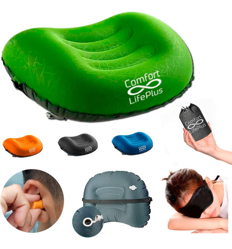 Almohada Inflable Ultraligera Para Viaje Y Camping Verde