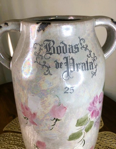 Vaso Rústico Cerâmica Craquelado Bodas De Prata 25 Anos 31,5