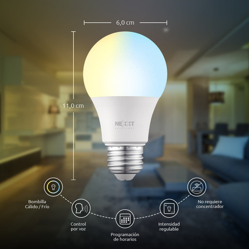 Imagen 6 de 6 de Bombillo Nexxt Nhb-w110 Luz Calida/fria Smart Wifi Pack 1