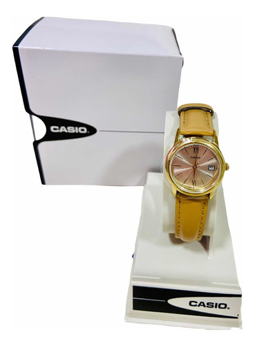 Reloj Casio Dama Modelo Ltp V002gl 7b3 Dorado C/ Malla Cuero