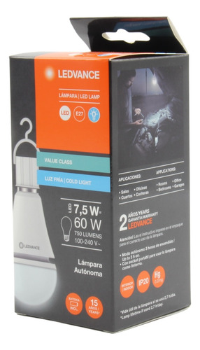Foco Ledvance De Led De Emergencia 7.5w 100-240v 6500k E27