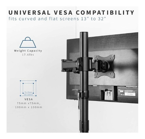 Vivo Montaje Monitor Extra Alto Ajustable Pantalla Hasta 32 Color Negro