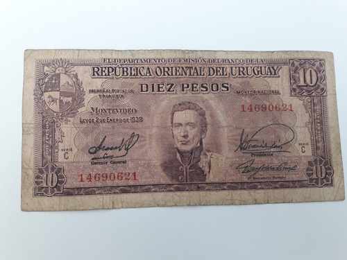 Billete 10 Pesos Uruguayo Usado Buen Estado Ver Fotografías