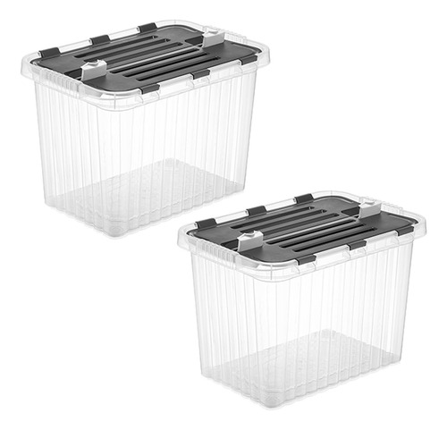 Contenedor De Almacenamiento Profundo 26 L Tapa Bisagra 2 Pz