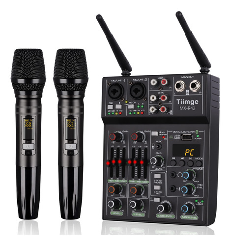 Mezclador De Audio Profesional Con Microfono Inalambrico Dua