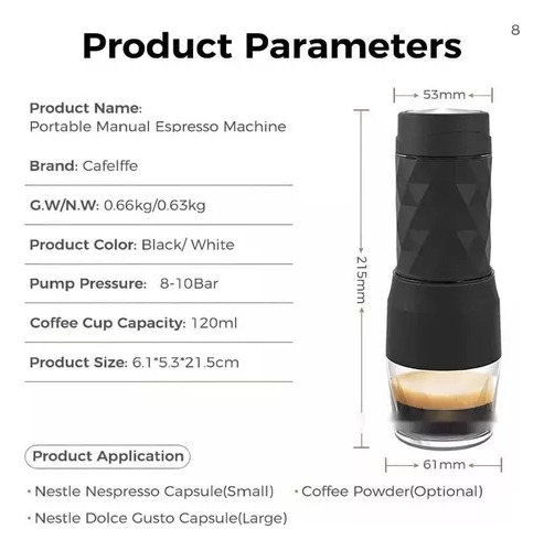 Máquina Café Expreso Portátil Manual 3 En 1 Capsulas