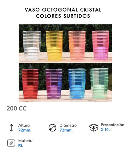 Imagen 3 de 7 de Vaso Octogonal X 10 Unidades Acrílico Postre Descartable