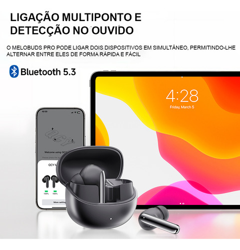 Fone De Ouvido Qcy Ht08 Melobuds Pro Anc Conexão Multiponto