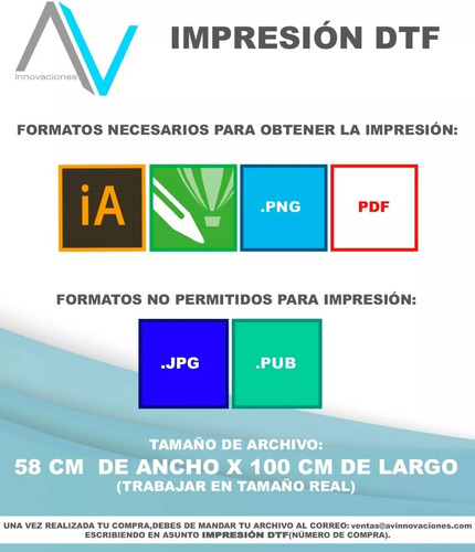 Impresión Maquilado Dtf 1 M 58 X 100 Cm Premium Alta Calidad