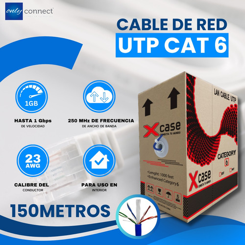 Cable Utp 150mts Xcase Cat 6 De 8 Hilos 0.57mm Uso Interior