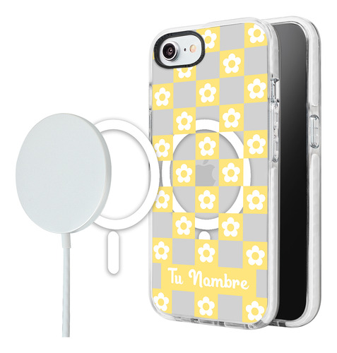 Funda Para iPhone Magsafe Para Mujer Nombre Flores Cuadros