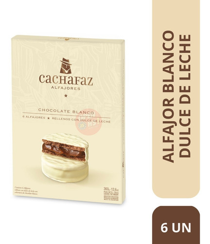 Alfajor Cachafaz Chocolate Blanco Con Dulce De Leche 6 U