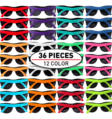 Paquete De 36 Lentes De Sol De Neon De 12 Colores Con Lentes