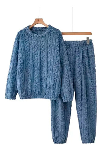Conjunto Pijama Plush Lana Trenzado Invierno Mujer